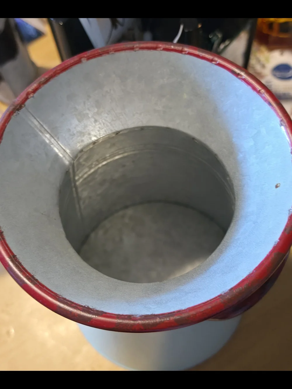 Red Rooster Country DecorativeTin Pitcher - Red & Baby Blue